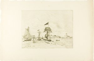 Houten pier, haven van Honfleur door Johan Barthold Jongkind