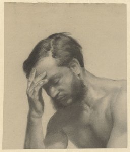 Fragment van een academiestudie: man met rechterhand aan het voorhoofd door Johan Braakensiek