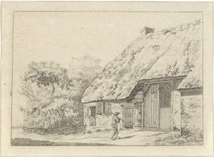 Man met een spade bij een boerderij door Johan Christiaan Willem Safft