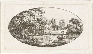 Vijver met aan de overzijde een tempel met beeld door Johan Christiaan Willem Safft