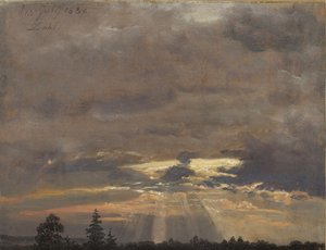 Wolkenstudie met zonnestralen door Johan Christian Dahl