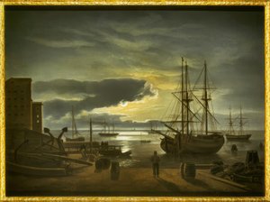 Haven van Kopenhagen bij maanlicht door Johan Christian Dahl