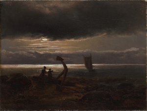 Moeder en kind aan zee door Johan Christian Dahl
