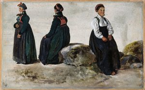Studies van vrouwenkostuums uit Luster in Sogn door Johan Christian Dahl