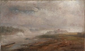 De Elbe op een mistige ochtend door Johan Christian Dahl
