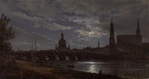 Uitzicht op Dresden bij maanlicht door Johan Christian Dahl