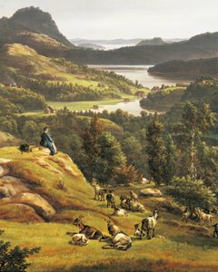 Uitzicht op Lysenkloster bij Bergen, Noorwegen 19e eeuw (details) door Johan Christian Dahl