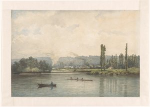 Gezicht op Port-Marly aan de Seine, met het Washuis door Johan Conrad Greive (signed by artist)