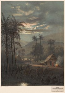 Landschap bij maanlicht in de omgeving van Sumedang door Johan Conrad Greive