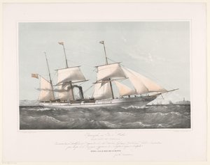 Schroefstoomschip Mariout et Hedjaz varend op zee door Johan Conrad Greive