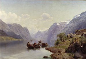 Bruidsstoet op de Hardangerfjord, 1865 door Johan Fredrik Eckersberg