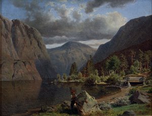 Man in fjordlandschap