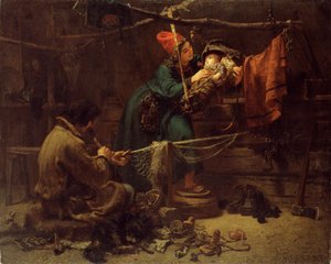Binnen in de tent van een Laplander, 1857