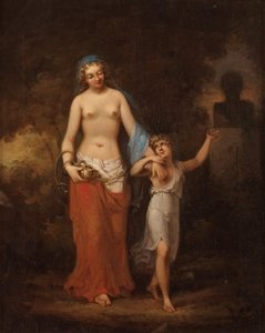 Caesarion wijst haar moeder op een buste van zijn vader
