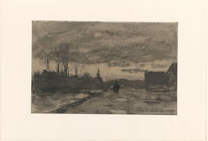 Gezicht op een kade door Johan Hendrik Weissenbruch (signed by artist)