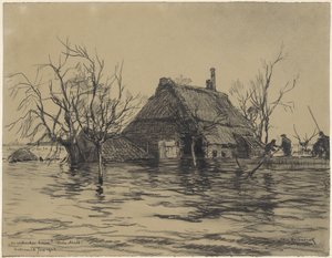Ondergelopen boerderij te Neder-Asselt (Land van Maas en Waal) door Johan Hendrik van Mastenbroek