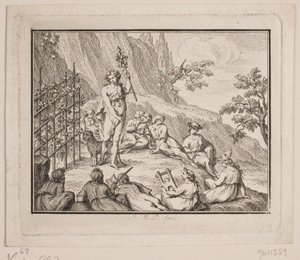 Vignet. Bacchus en de muzen door Johan Martin Preisler