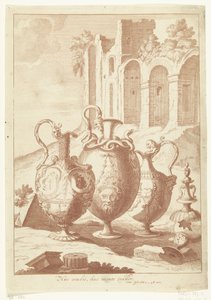 Vier vazen, de vierde gebroken door Johan Teyler (attributed to)
