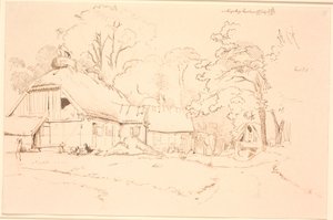 Boerenhuis met een Ooievaarsnest op het Dak door Johan Thomas Lundbye