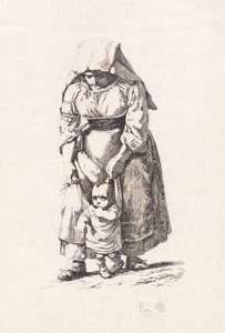 Een boerin uit Civitella die haar kleine kind aan een leiband leidt door Johan Thomas Lundbye