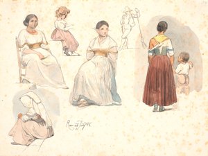 Vier Studies van Italiaanse Vrouwen, een met een Kind aan de Hand, en een Studie van een Kind, en een Studie van een Straatveger