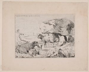 Schapen bij een grafheuvel door Johan Thomas Lundbye