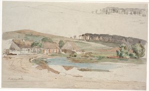 Het dorpsplein in Brofelde. Voor een herhaalde studie van het profiel van de heuvel en het bos door Johan Thomas Lundbye