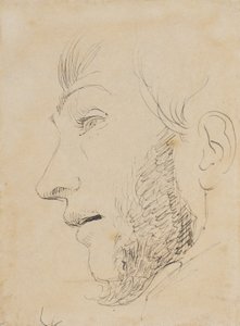 Mannenportret in profiel naar links, van onderen gezien door Johan Thomas Lundbye