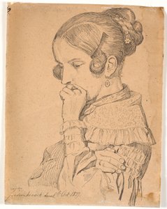 Portret van een jonge dame, 3/4 profiel naar links door Johan Thomas Lundbye