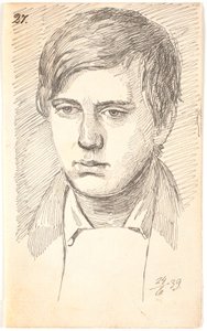 Portret van een jonge man, en face door Johan Thomas Lundbye