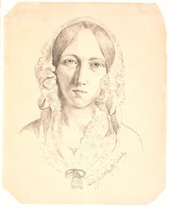 Portret van een Jonge Vrouw, en face. Mogelijk Voorstellende Louise Marie Neergaard (1816-1895) door Johan Thomas Lundbye