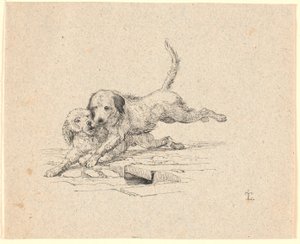 Het gevecht. Illustratie voor Kaalunds "Fabels voor kinderen". Zie opmerking uit archiefcatalogus. door Johan Thomas Lundbye