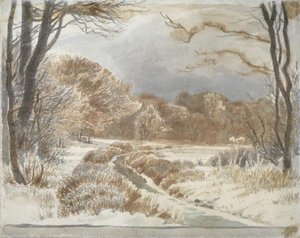 Sneeuwlandschap met beek. Purlund en Vallø door Johan Thomas Lundbye