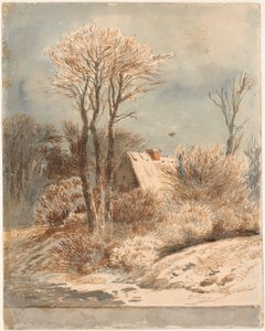 Sneeuwlandschap met huis tussen bomen door Johan Thomas Lundbye