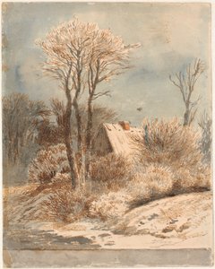Sneeuwlandschap met huis tussen bomen door Johan Thomas Lundbye