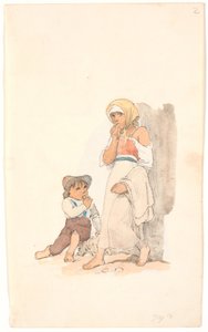 Bedelende kinderen, knagend aan brood door Johan Thomas Lundbye