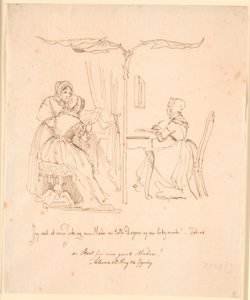 Tweeluik met links twee brievenlezende dames, rechts een briefschrijvende dame door Johan Thomas Lundbye