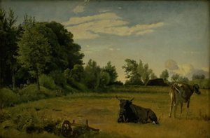 Twee koeien in een veld bij Vognserup Manor, Seeland door Johan Thomas Lundbye