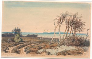 Uitzicht op Kullen vanaf de kust tussen Odinshøj en Hornbæk door Johan Thomas Lundbye