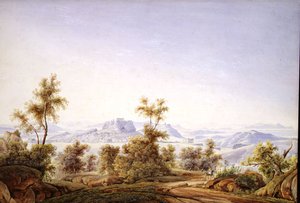 Uitzicht op Athene met de Parthenon in de verte