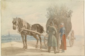 Oostenrijkse boeren met paard en wagen, met uitzicht op Wenen in de verte door Johann Adam Klein