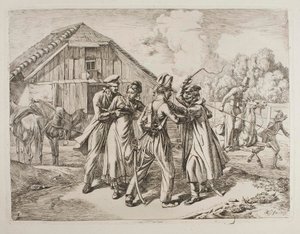 Kozakken dringen een boerderij binnen door Johann Adam Klein