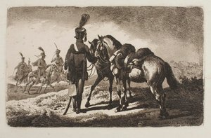 Huzaren met paarden door Johann Adam Klein