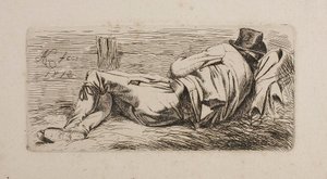 Slapende man op een draagbaar door Johann Adam Klein