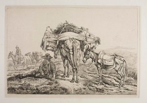 Bepakt muildier in de Campagna door Johann Adam Klein