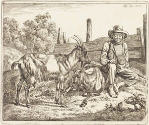 Herdersjongen met twee geiten door Johann Adam Klein