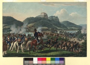 Oversteek van de Oostenrijkse troepen onder baron Hiller bij Hollenburg aan de Drau op 19 september 1813 door Johann Adam Klein