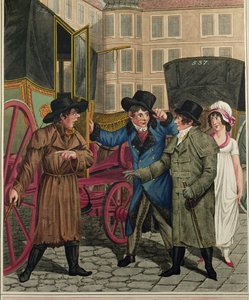 Taxichauffeur en rijke klanten, uit een reeks Weense types ...