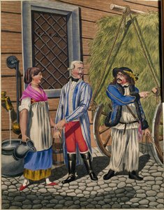 Koetsier van een heer, dienstmeisje en hooiverkoper, uit een serie Weense Types ...