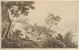 Landschap met reizigers door Johann Albrecht Dietzsch
